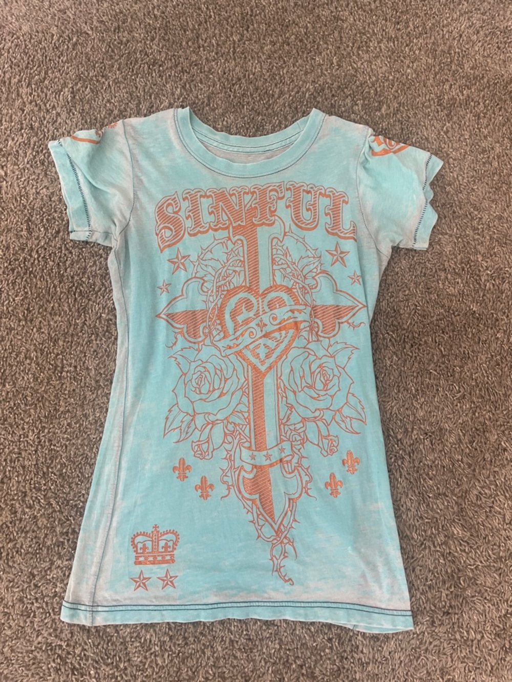 Woman’s Sinful Tee gold cross